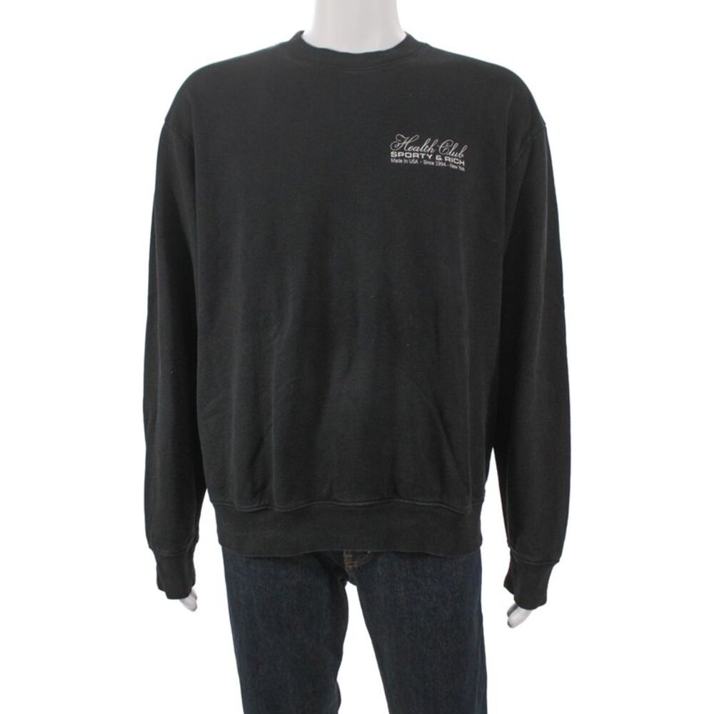 Sporty & Rich Unisex Adults Pullover Sweatshirt Black Cotton Crew Neck Size M